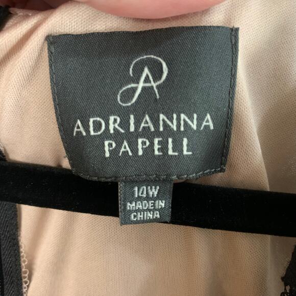 Adrianna Papell Plus Size 14W Drape Neck Banded Dress Black Lace Bodice Cocktail - Picture 10 of 12